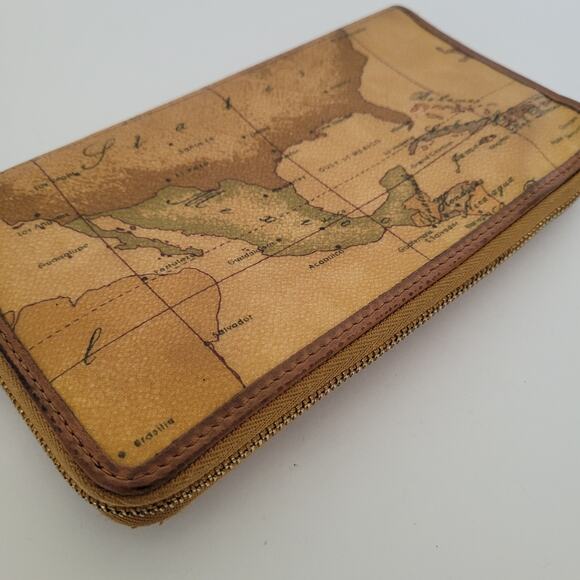 Alviero Martini Organizer Wallet US Map Geo Leather Italian Zip Around Clutch - Picture 9 of 11
